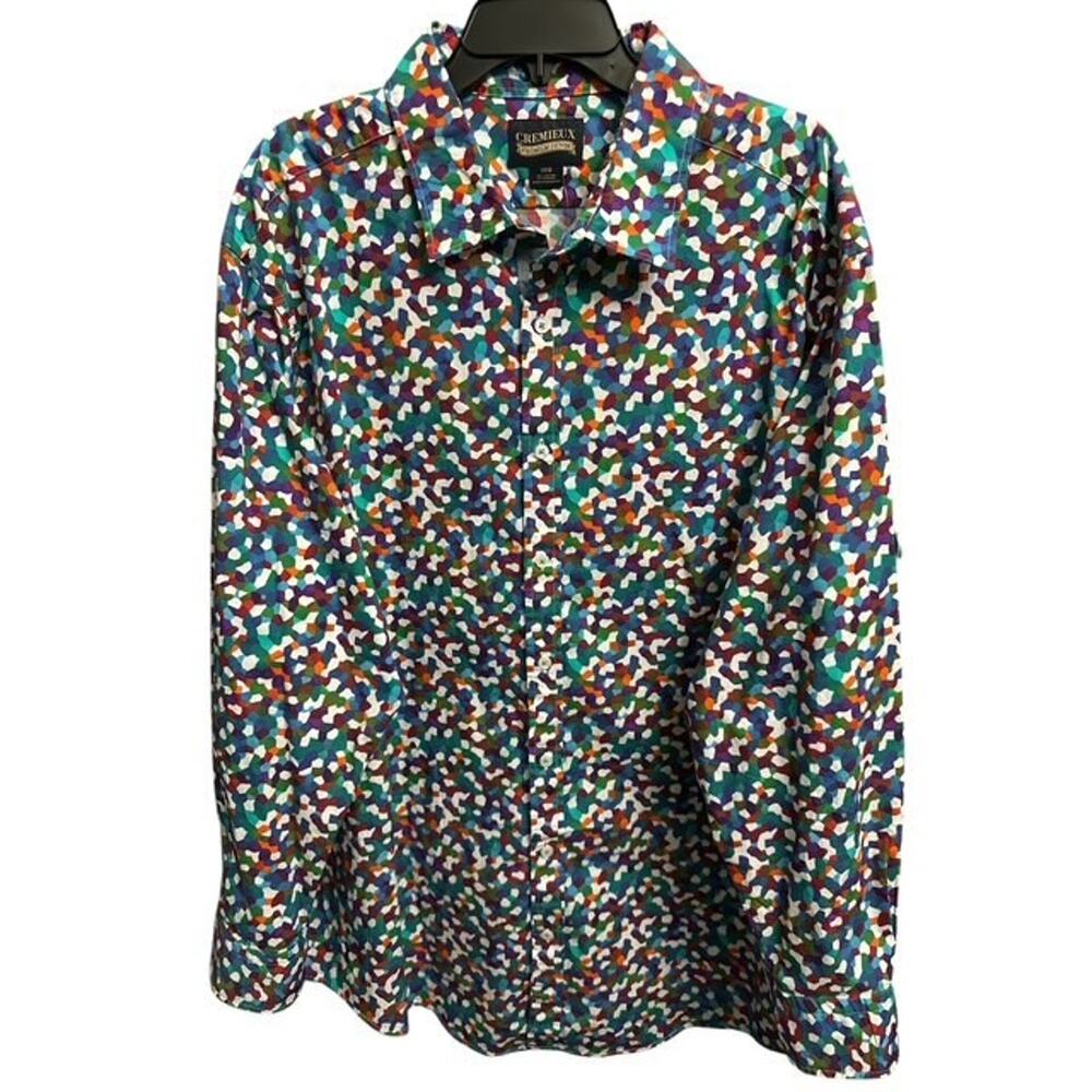 Cremieux Premium Denim 3XB Shirt Blue Green Geometric Print Stretch Long Sleeves - Picture 3 of 5